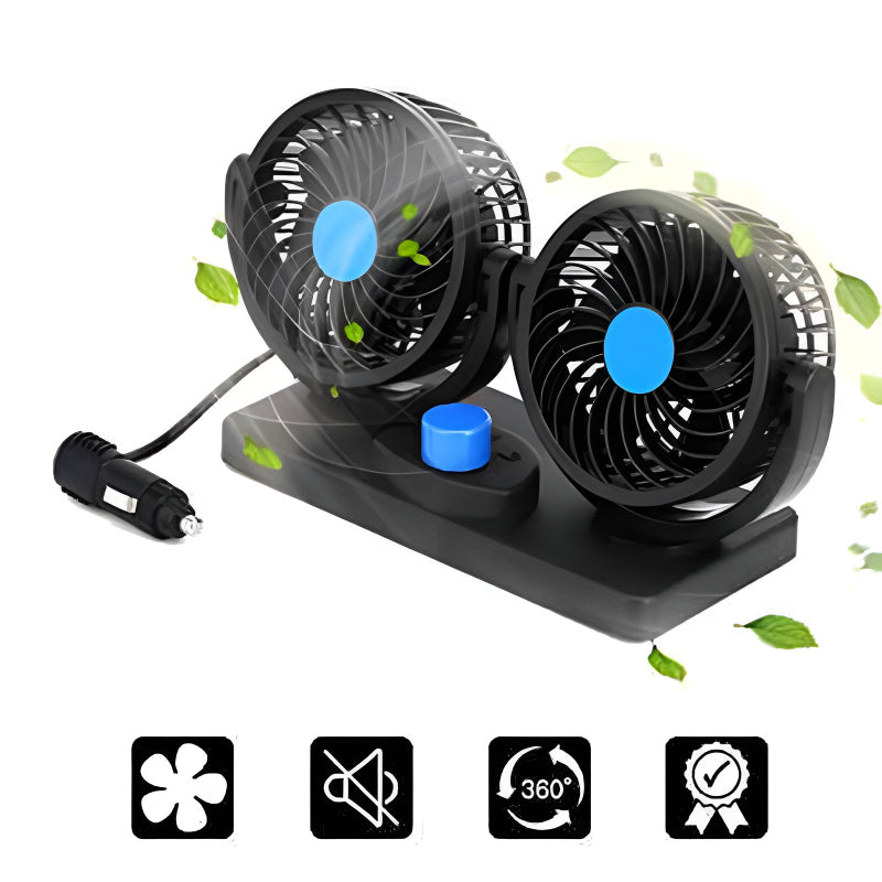 F30 Dual-Headed 360° Rotating Car Fan with Low Noise & Adjustable Airflow