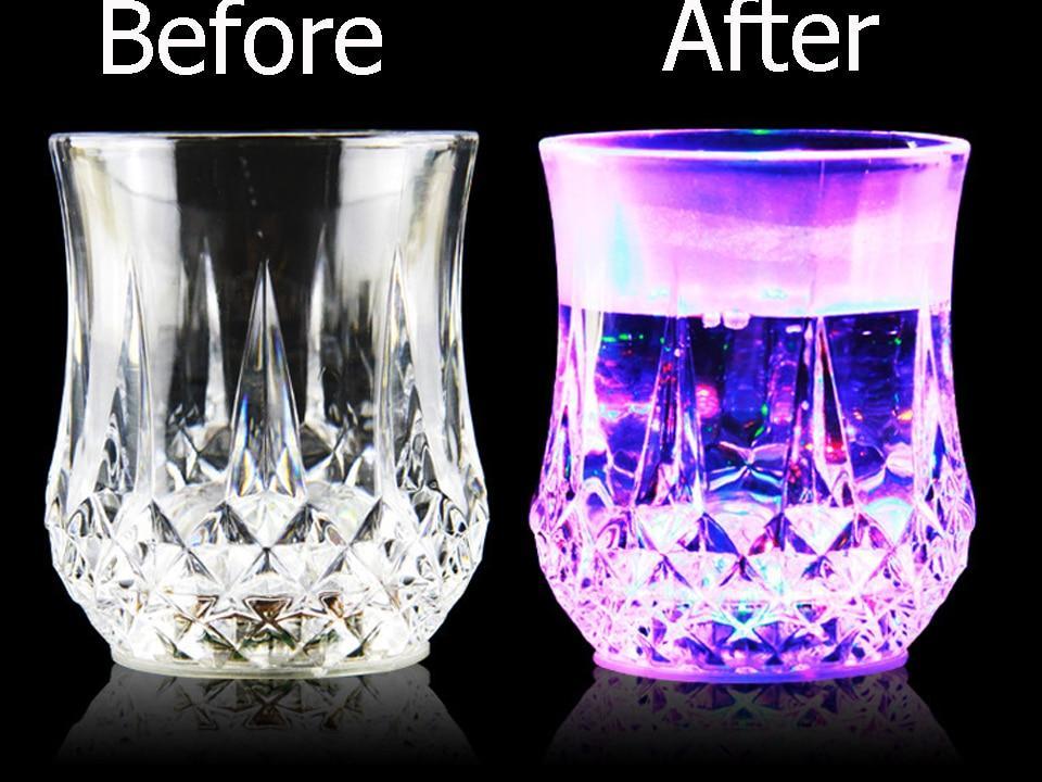 LED Flashing Glowing Water Liquid Activated Light Up Glass Cup Mug Luminous Party Drink Cup
