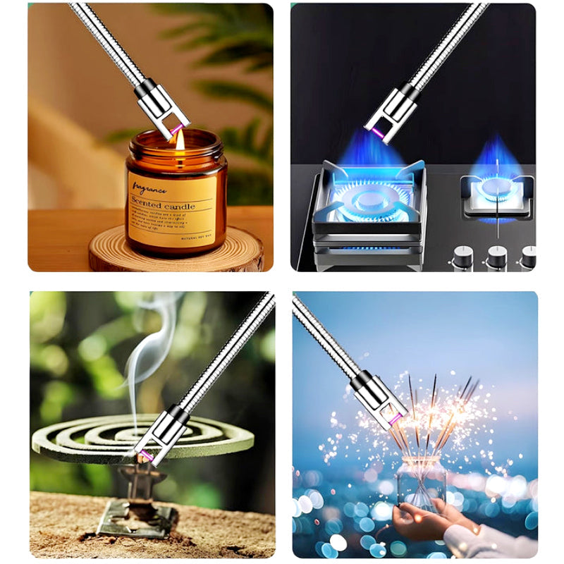 360° Flexible Neck USB Pulse Arc Lighter – Rechargeable Flameless Ignition for Candles, Kitchen Stoves & Outdoor BBQ
