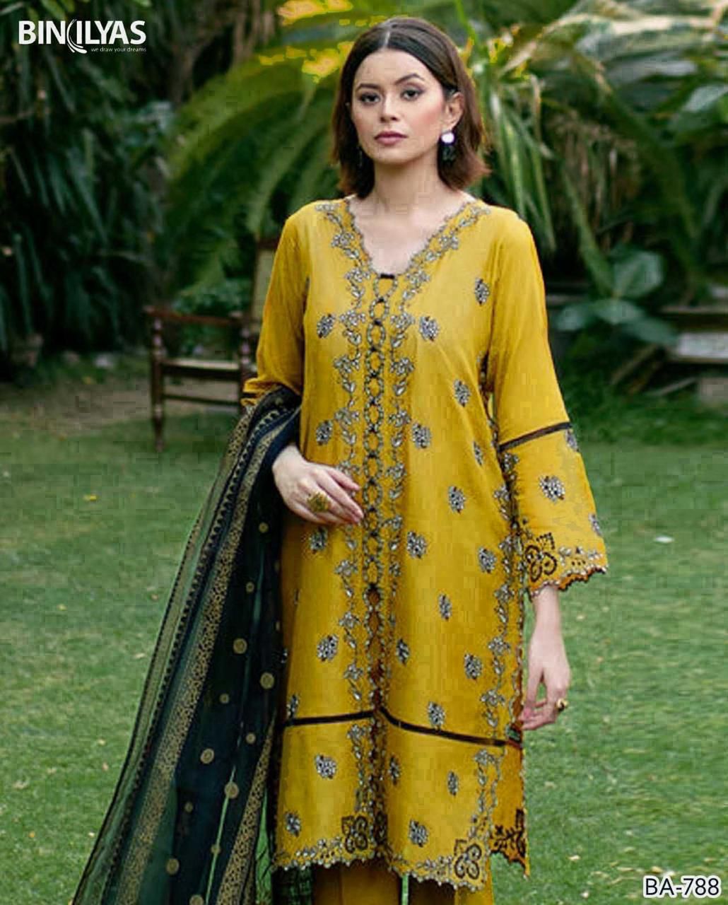 Dhanak EMB 3-Piece Suit with Bamber Embroidered Dupatta