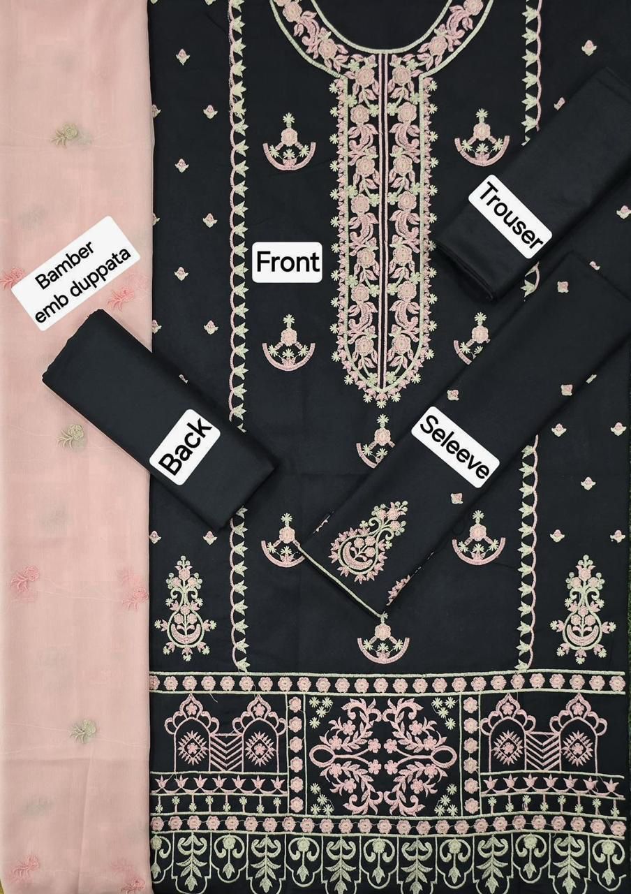 Dhanak EMB 3-Piece Suit with Bamber Embroidered Dupatta