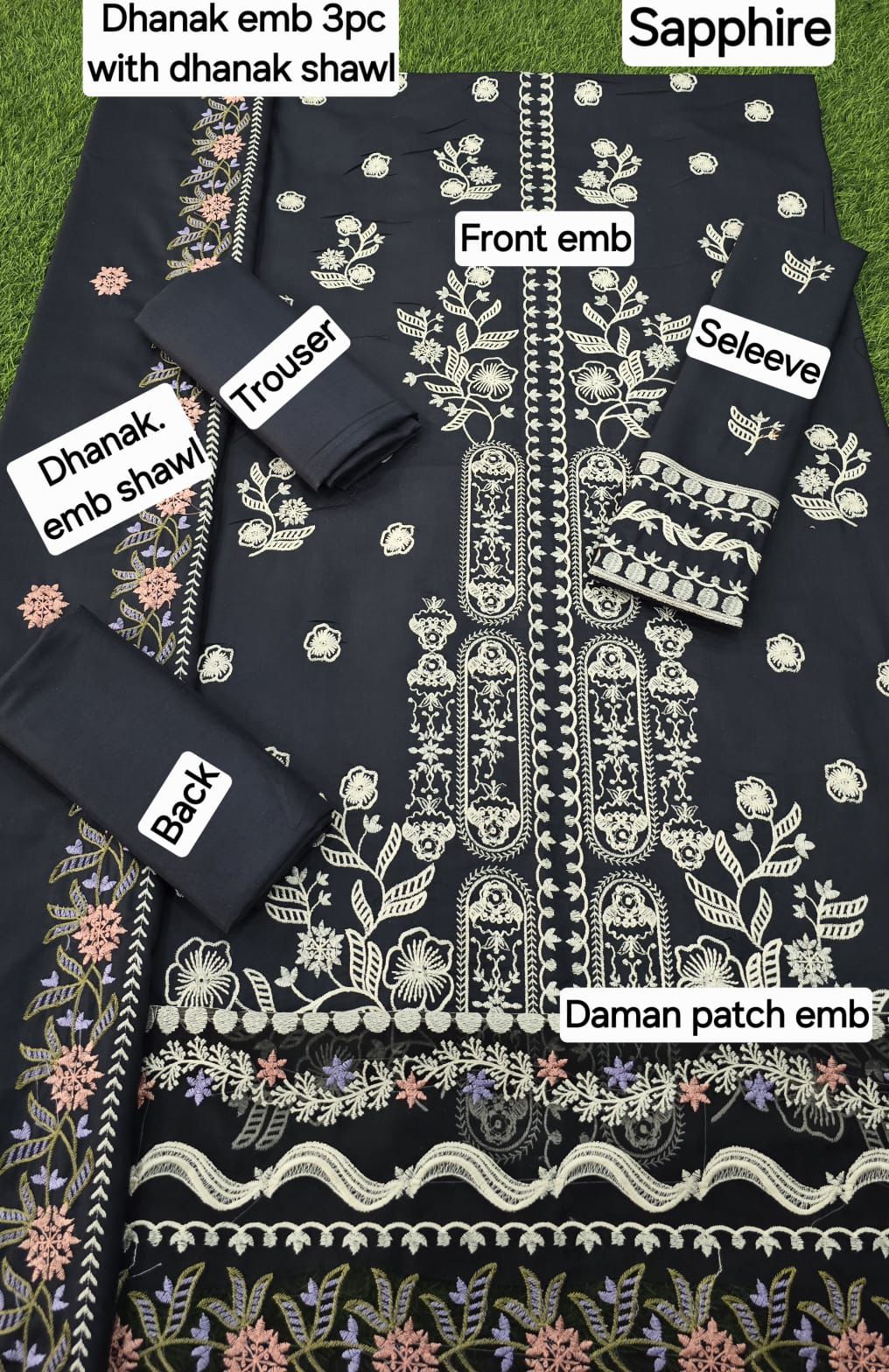 Dhanak Embroidered 3-Piece Suit with Matching Dhanak Embroidered Dupatta