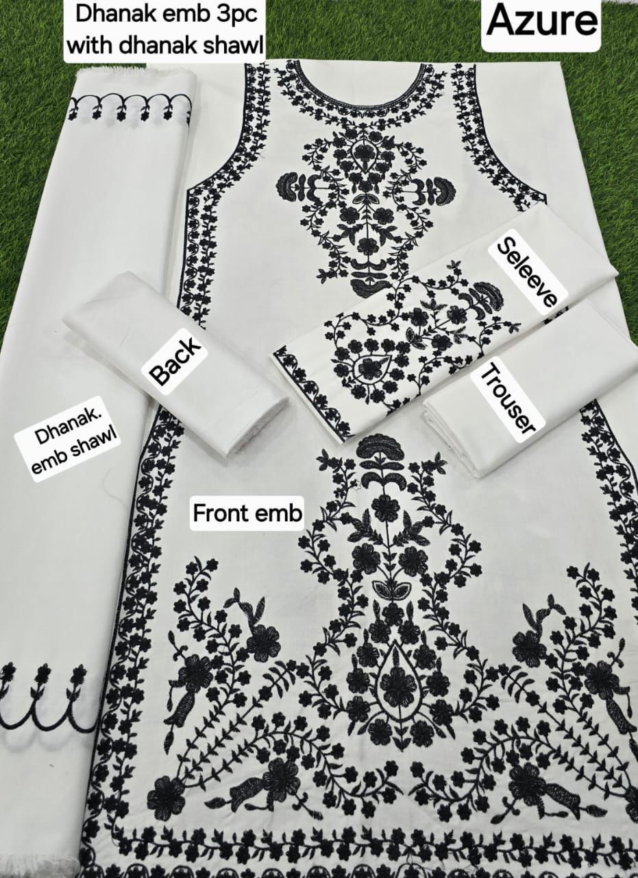 Dhanak Embroidered 3-Piece Suit with Matching Dhanak Embroidered Dupatta