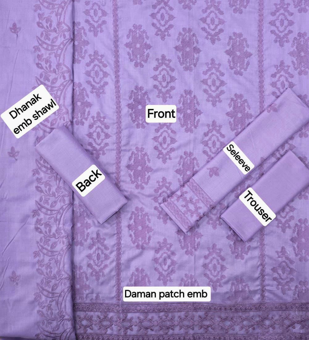 Dhanak Embroidered 3-Piece Suit with Matching Dhanak Embroidered Dupatta