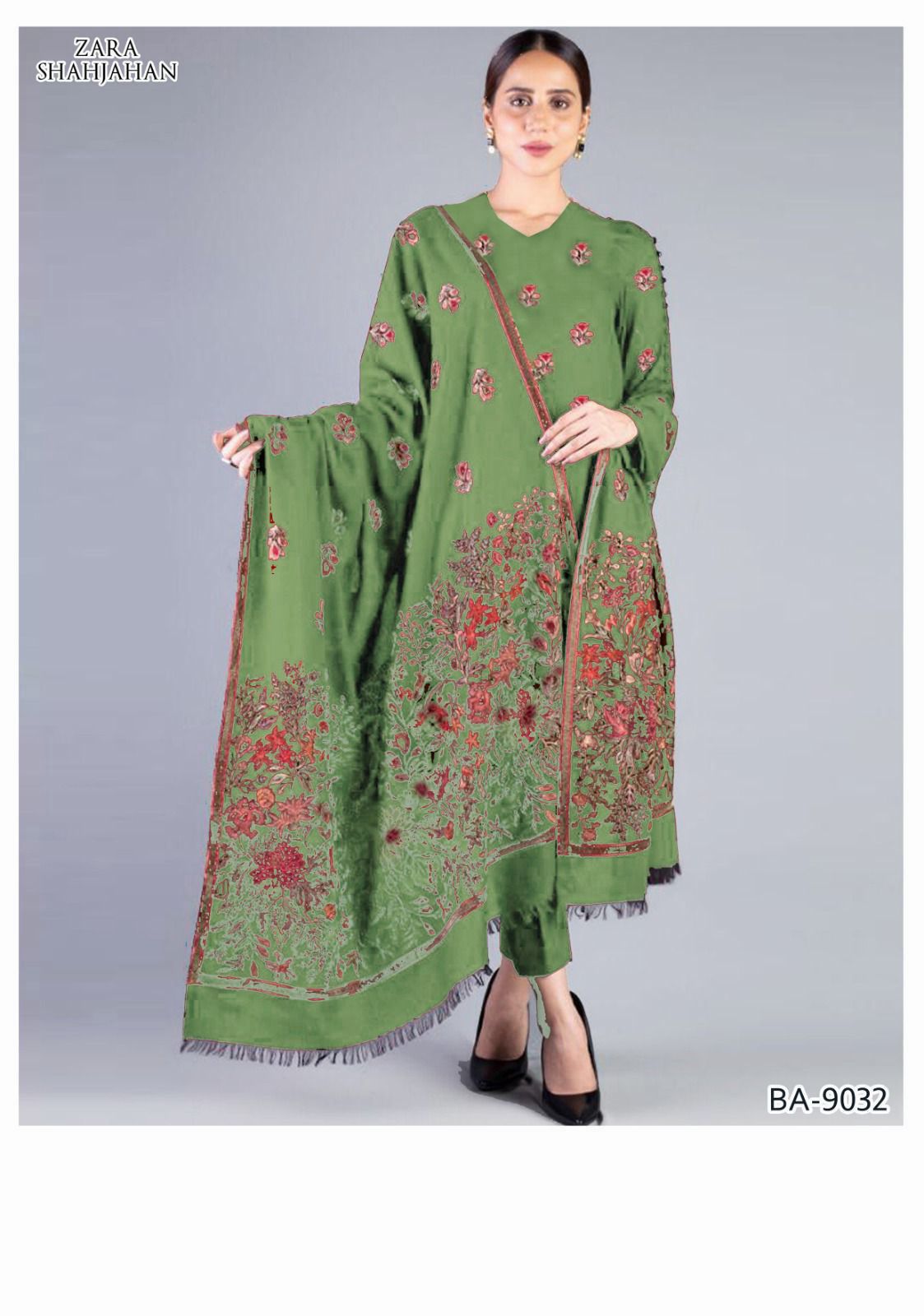 Dhanak Embroidered 3-Piece Suit with Matching Dhanak Embroidered Dupatta