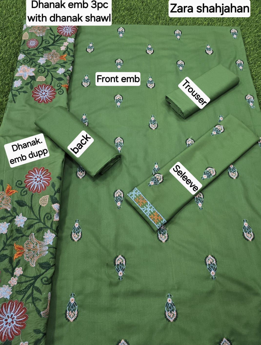 Dhanak Embroidered 3-Piece Suit with Matching Dhanak Embroidered Dupatta