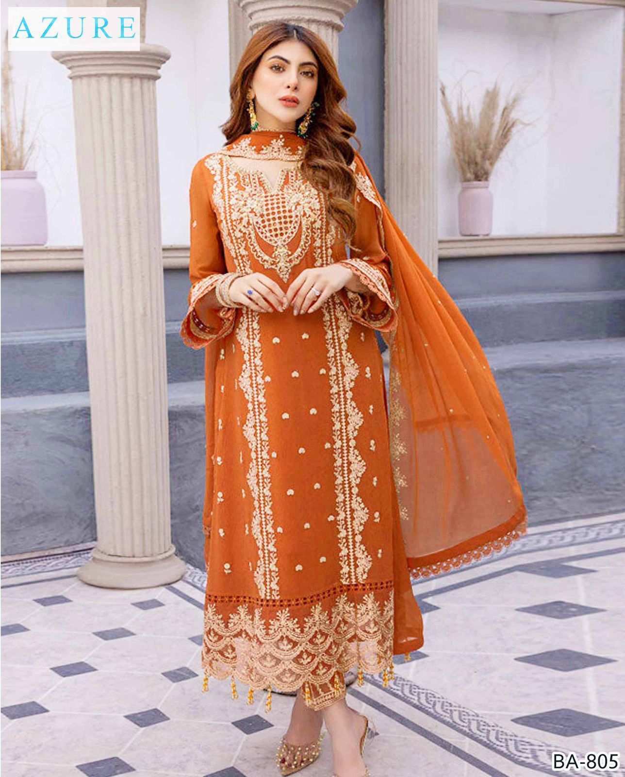 Dhanak Embroidered 3-Piece Suit with Matching Dhanak Embroidered Dupatta