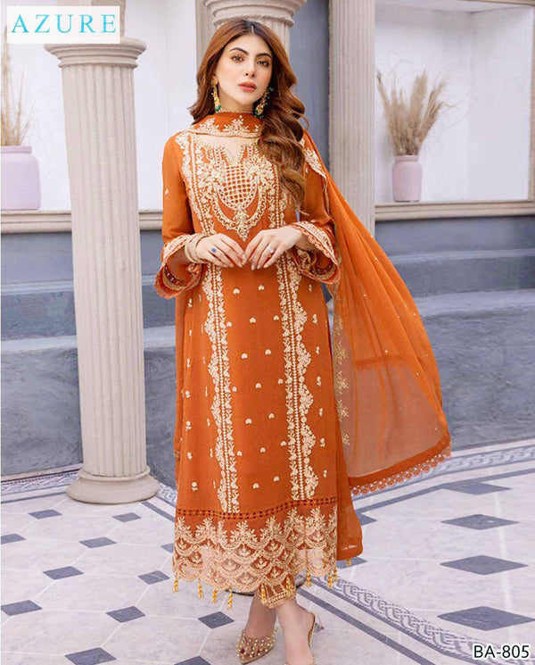Dhanak Embroidered 3-Piece Suit with Matching Dhanak Embroidered Dupatta