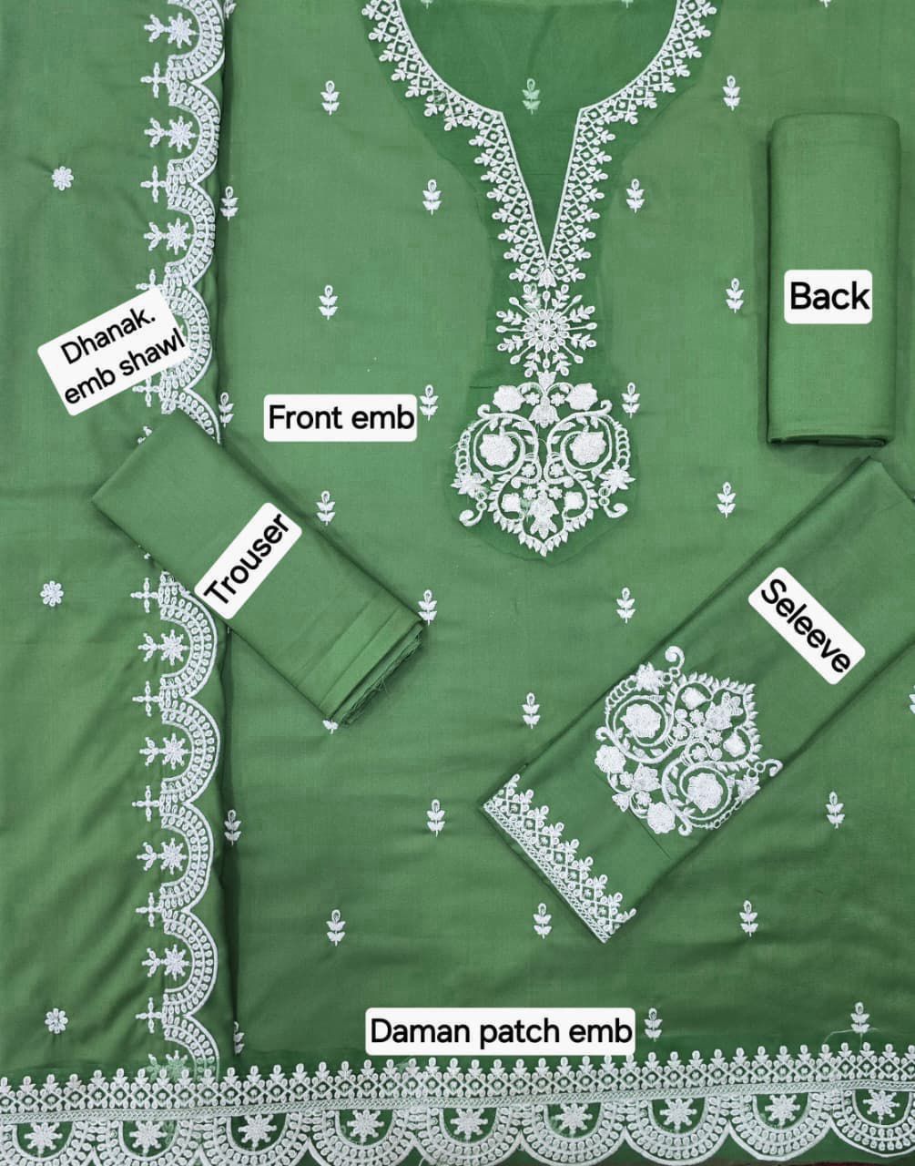 Dhanak Embroidered 3-Piece Suit with Matching Dhanak Embroidered Dupatta