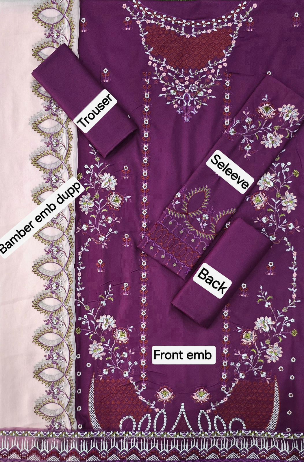 Dhanak Embroidered 3-Piece Suit with Bamber Embroidered Dupatta