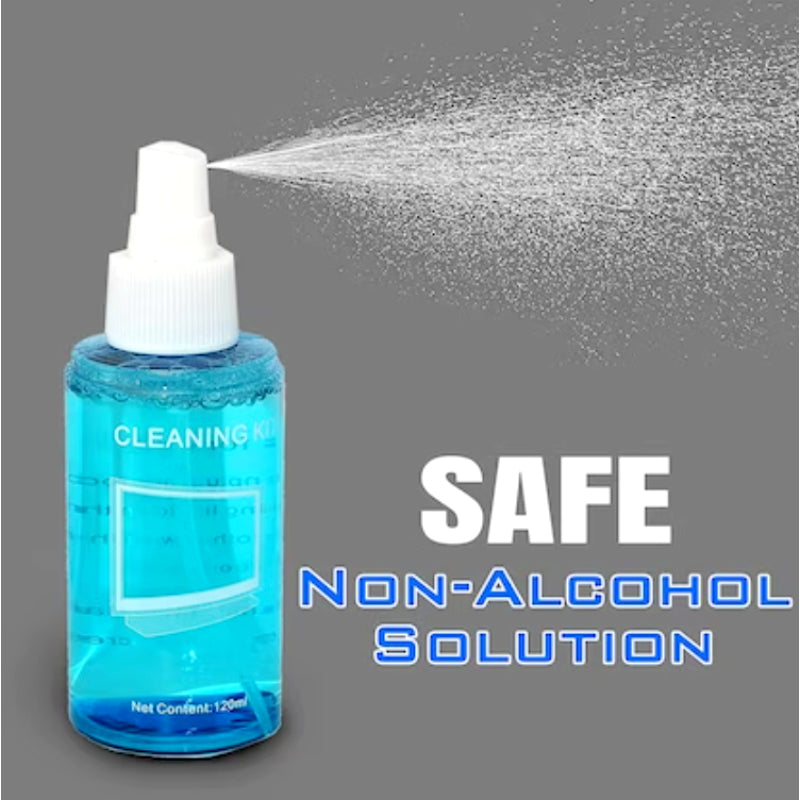 3-in-1 LCD/LED Screen Cleaning Kit – Safe, Non-Alcohol Solution with Microfiber Cloth & Brush for Laptop, Mobile, TV, Camera, and Electronics