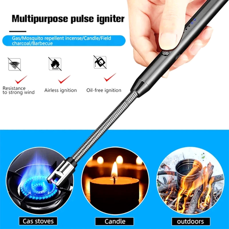 360° Flexible Neck USB Pulse Arc Lighter – Rechargeable Flameless Ignition for Candles, Kitchen Stoves & Outdoor BBQ