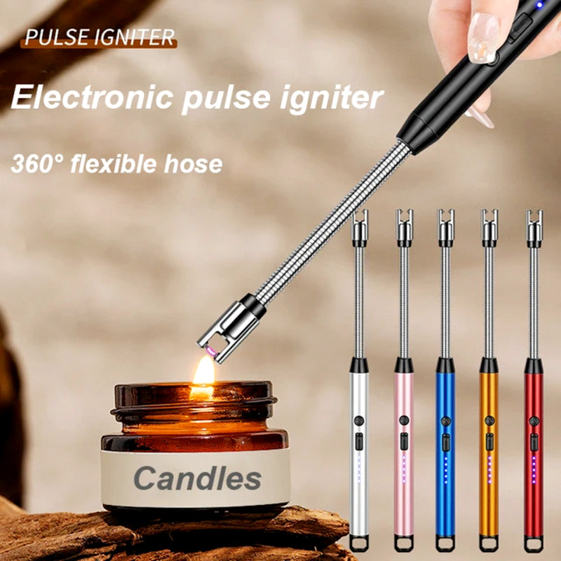 360° Flexible Neck USB Pulse Arc Lighter – Rechargeable Flameless Ignition for Candles, Kitchen Stoves & Outdoor BBQ