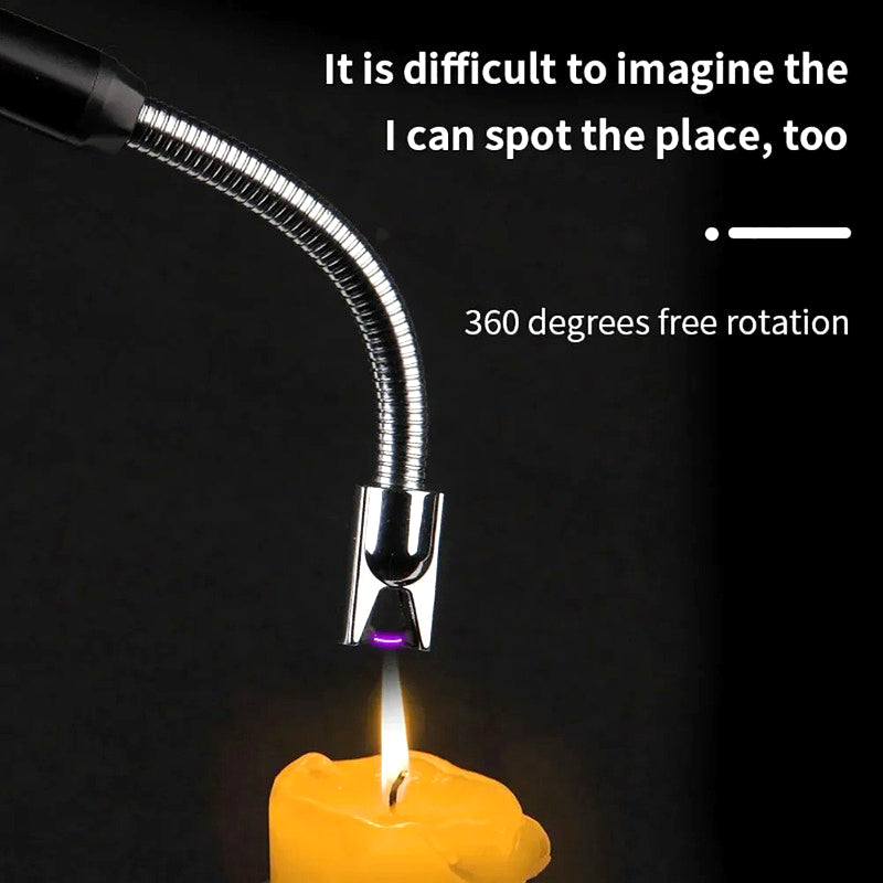 360° Flexible Neck USB Pulse Arc Lighter – Rechargeable Flameless Ignition for Candles, Kitchen Stoves & Outdoor BBQ