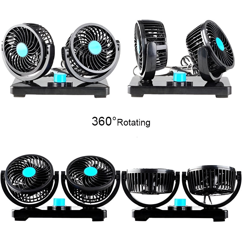 F30 Dual-Headed 360° Rotating Car Fan with Low Noise & Adjustable Airflow
