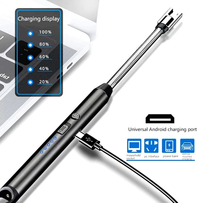 360° Flexible Neck USB Pulse Arc Lighter – Rechargeable Flameless Ignition for Candles, Kitchen Stoves & Outdoor BBQ